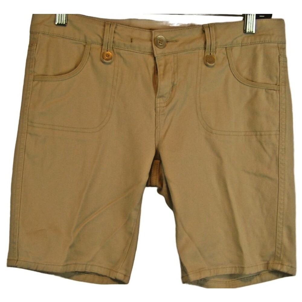 Womens BeBop Khaki Flat Front Drawstring Waist Casual Shorts sz 9(32+x8x7r)